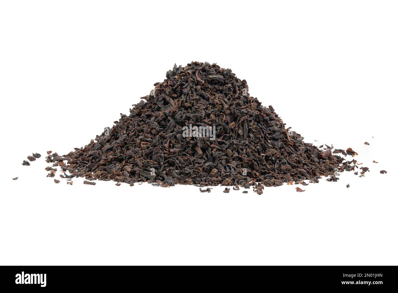 Dry black tea leaves isolated on white background. Black Ceylon tea
