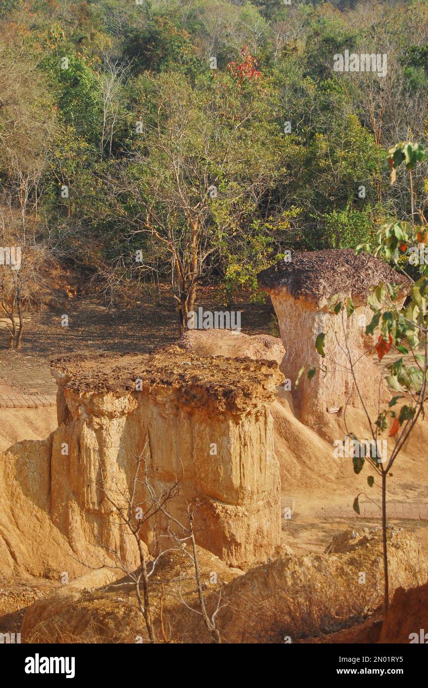 Formation pedestal mushroom rocks of Phae Mueang Phi Forest Park ...