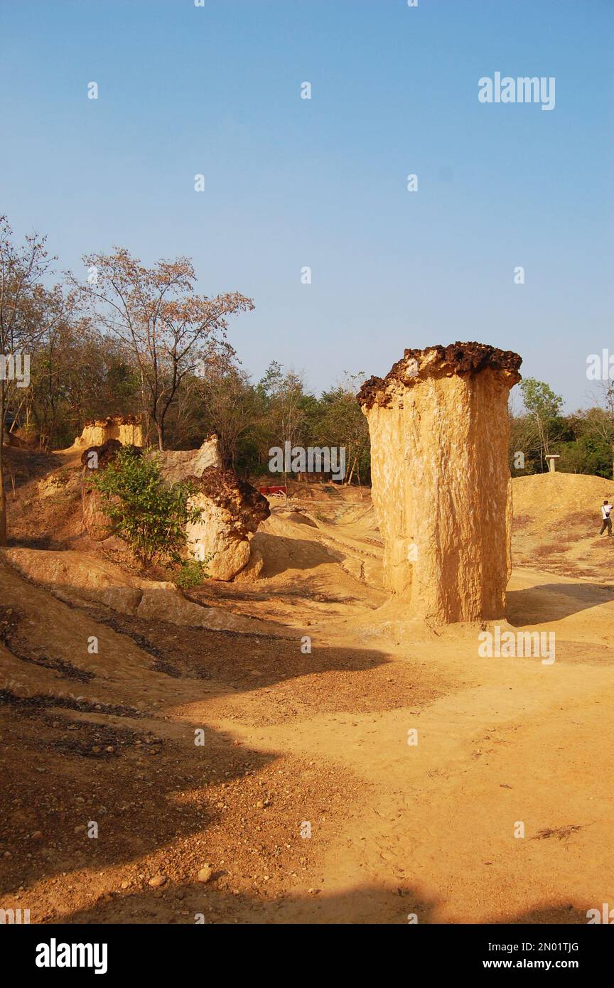 Formation pedestal mushroom rocks of Phae Mueang Phi Forest Park ...