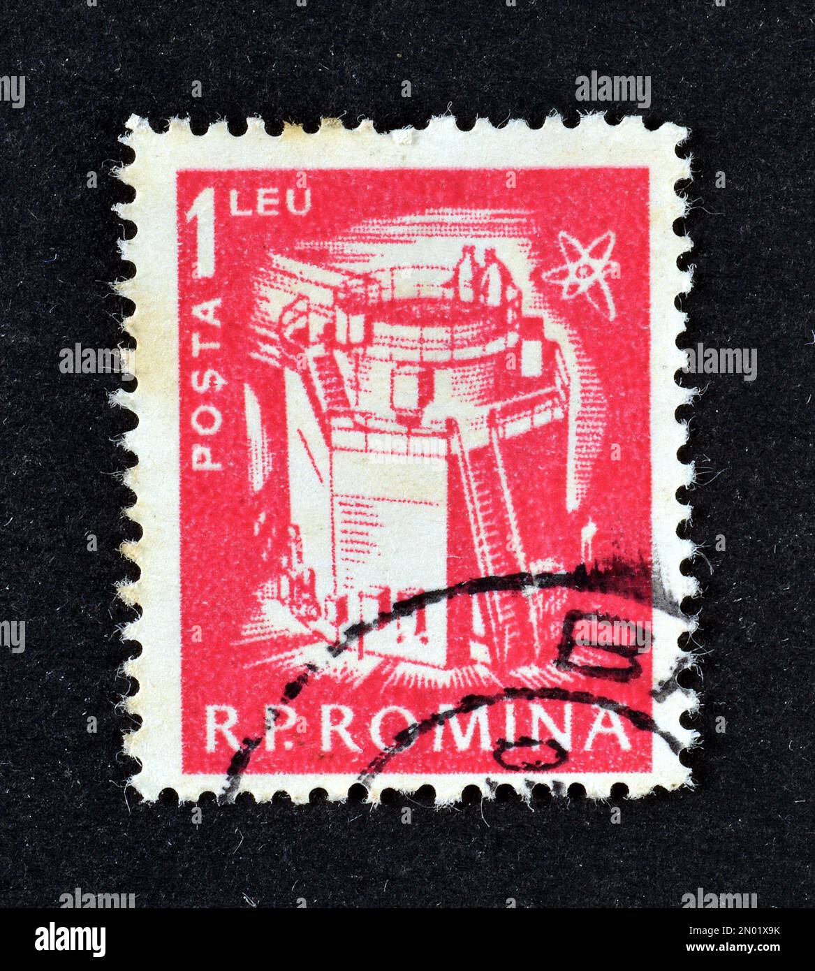 Cancelled postage stamp printed by Romania, that shows Nuclear Reactor, circa 1960. Stock Photo
