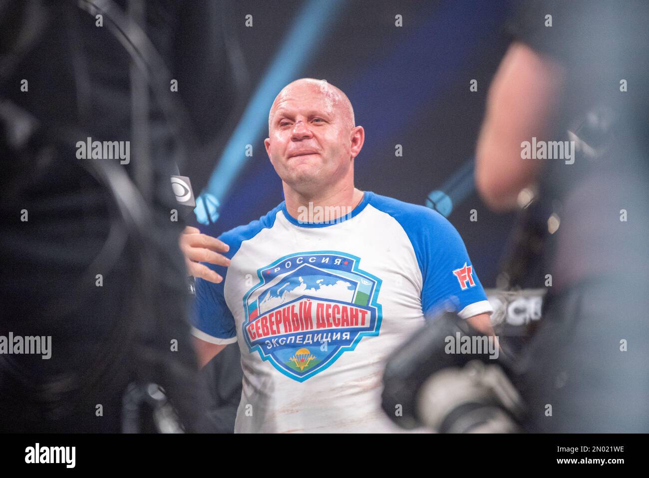 February 4, 2023, Los Angeles, CA, Los Angeles, CA, USA: LOS ANGELES, CA - FEBRUARY 4: Fedor Emelianenko reacts after his lost to Ryan Bader in their heavyweight fight during the Bellator 290 event at The Forum on February 4, 2023 in Los Angeles, CA, USA. (Credit Image: © Matt Davies/PX Imagens via ZUMA Press Wire) EDITORIAL USAGE ONLY! Not for Commercial USAGE! Stock Photo