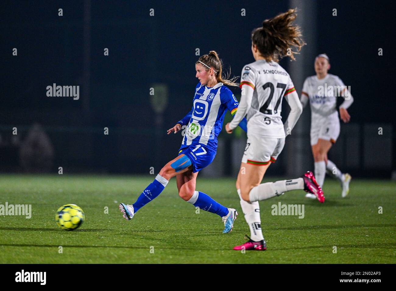Chloe Van Mingeroet (17) of Gent pictured during a female soccer game