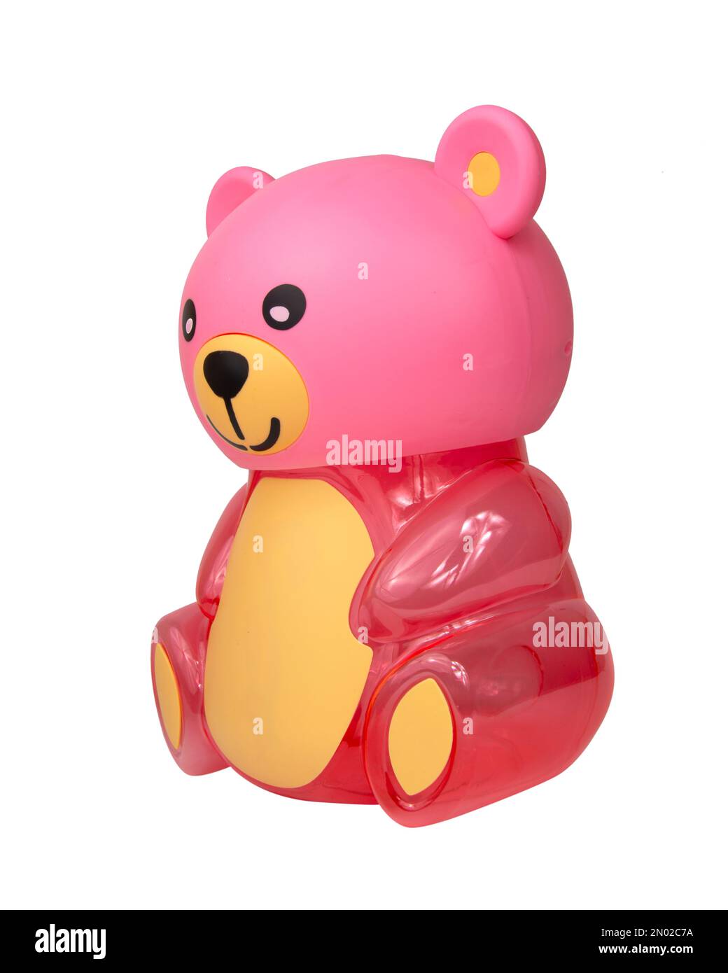 Pink toy bear plastic gift baby isolated on the white background Stock Photo