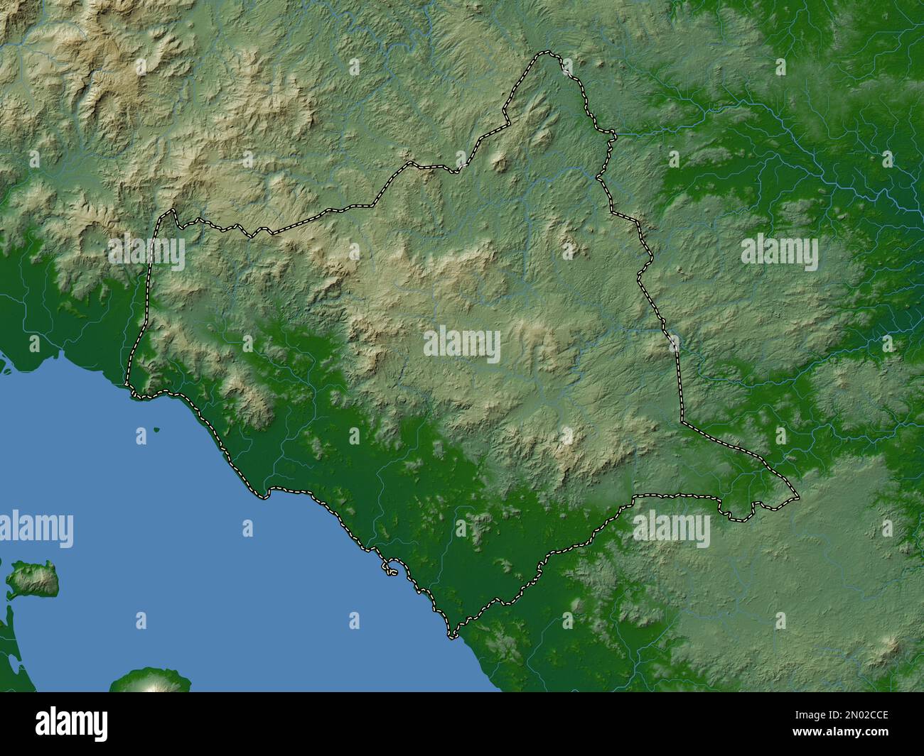 Chontales, department of Nicaragua. Colored elevation map with lakes