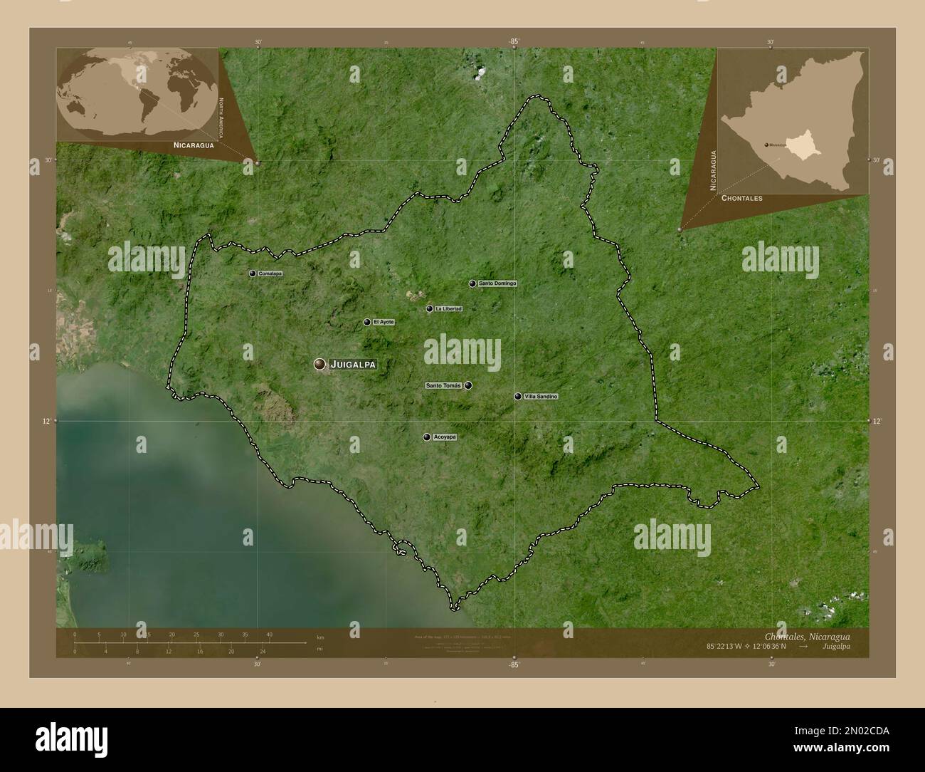 Chontales, department of Nicaragua. Low resolution satellite map