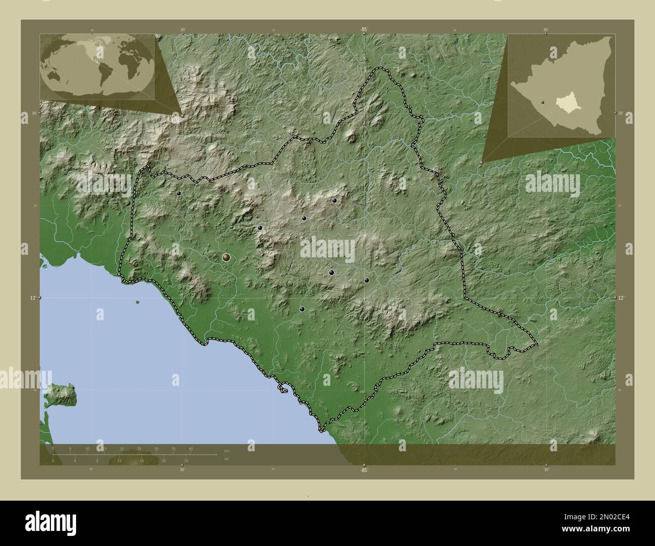 Chontales, department of Nicaragua. Elevation map colored in wiki style
