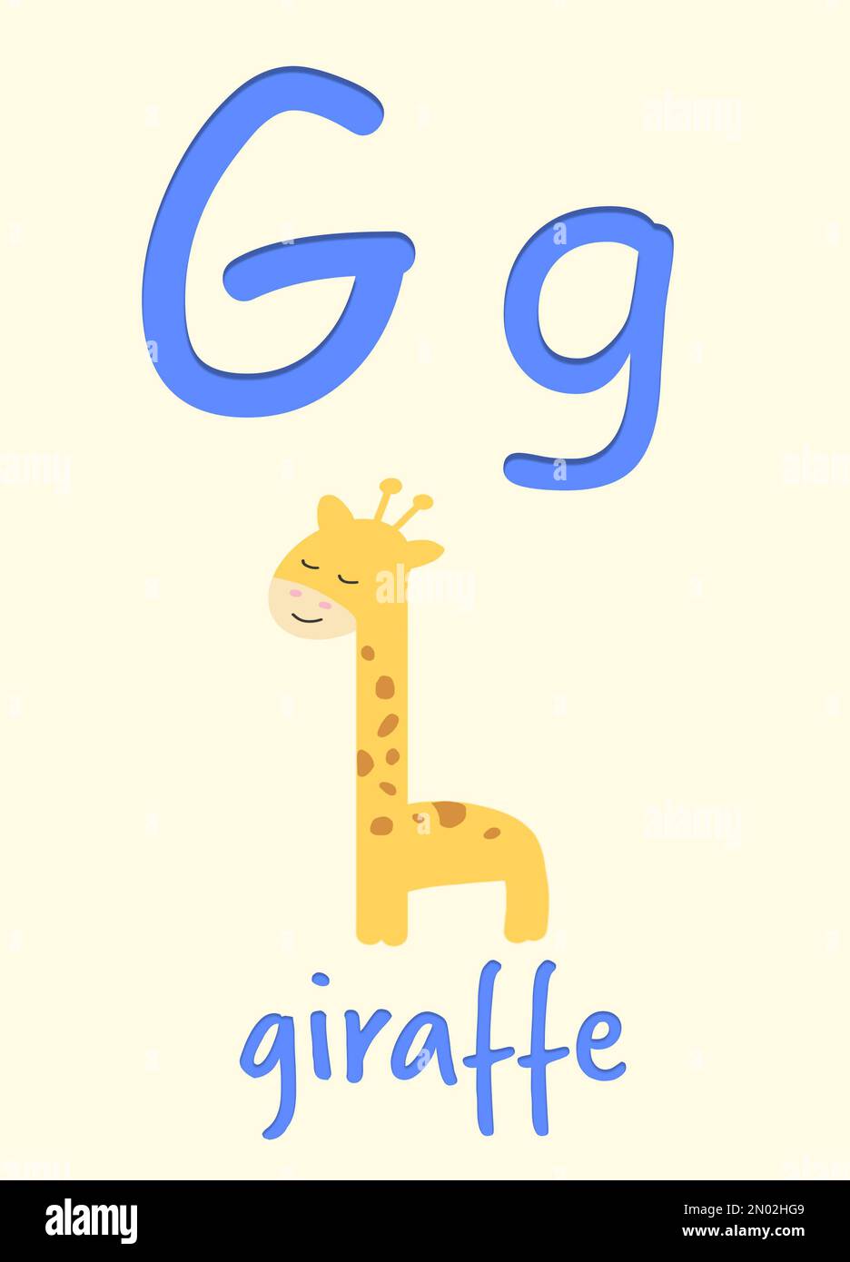 Learning English alphabet. Card with letter G and giraffe, illustration ...