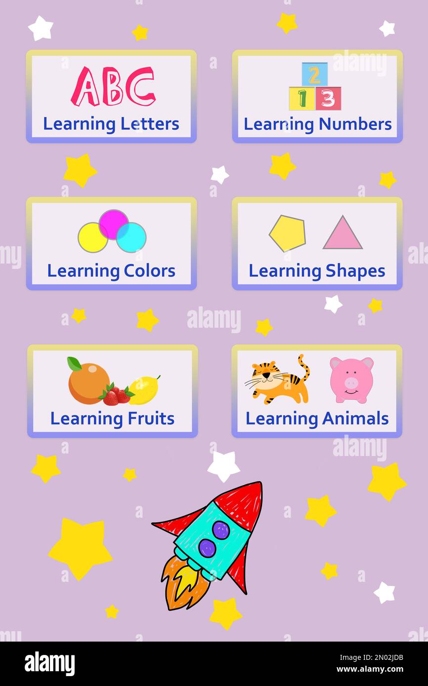 Educational application for kids. Bright menu illustration Stock Photo ...