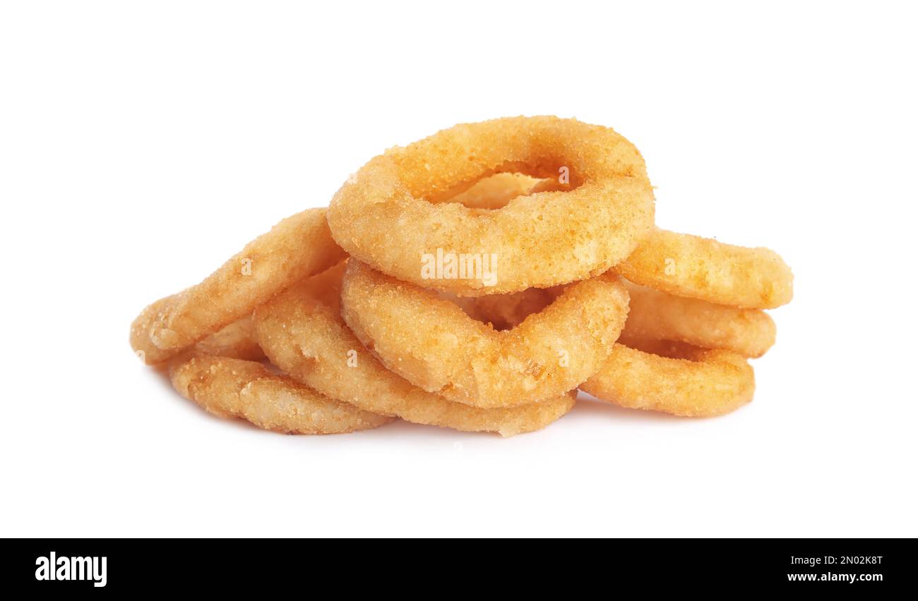 Delicious golden onion rings isolated on white Stock Photo - Alamy