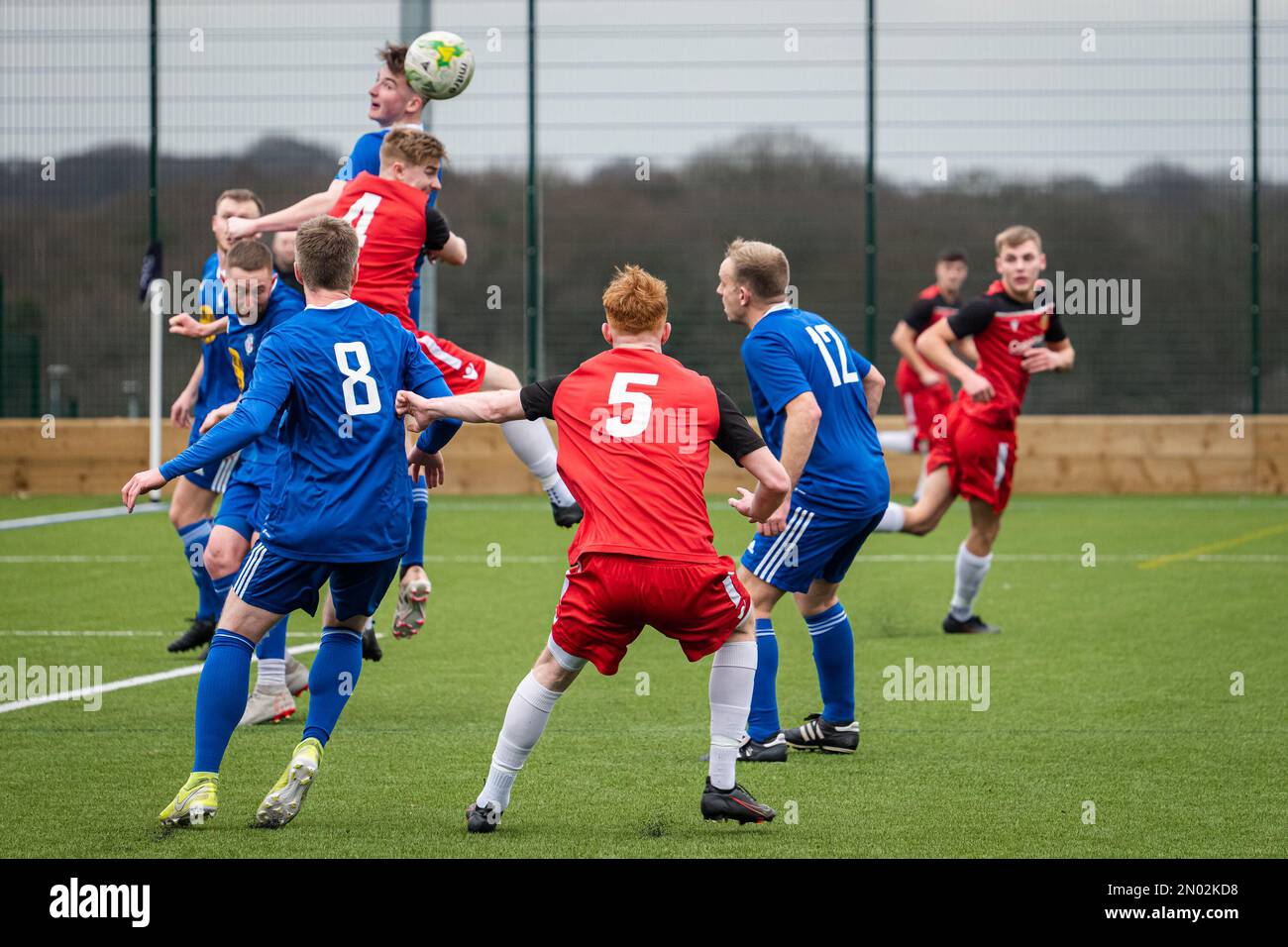Leeds, UK. 4th February 2022. Amateur footballers playing football