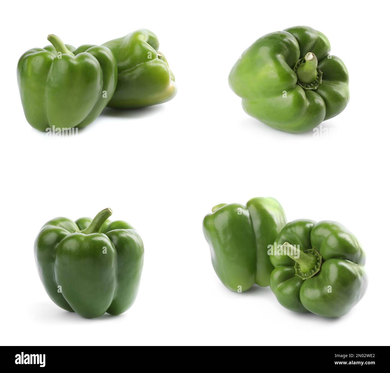 Set of green bell peppers on white background Stock Photo - Alamy