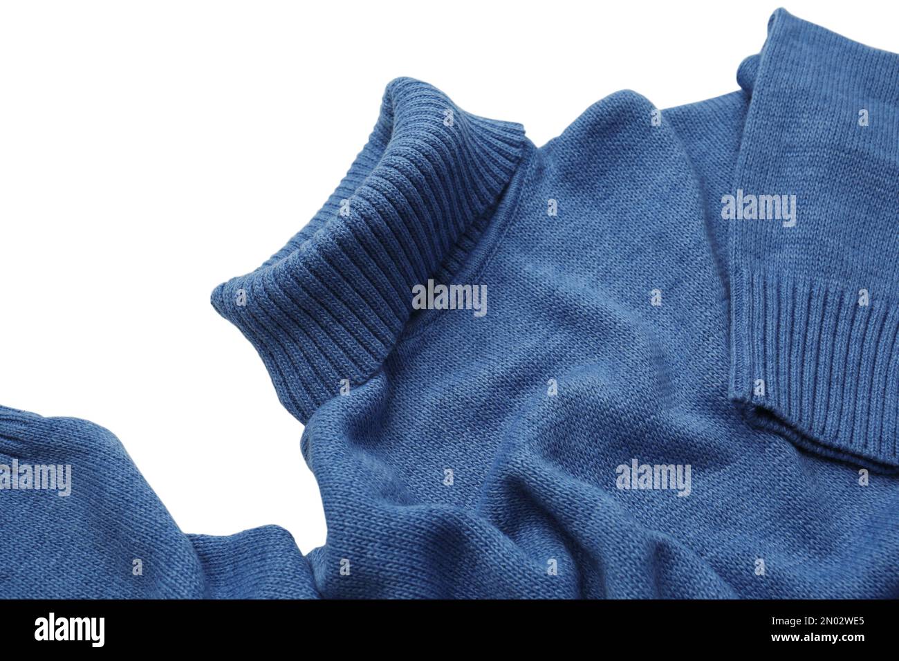 Blue turtleneck sweater on white background, closeup Stock Photo - Alamy