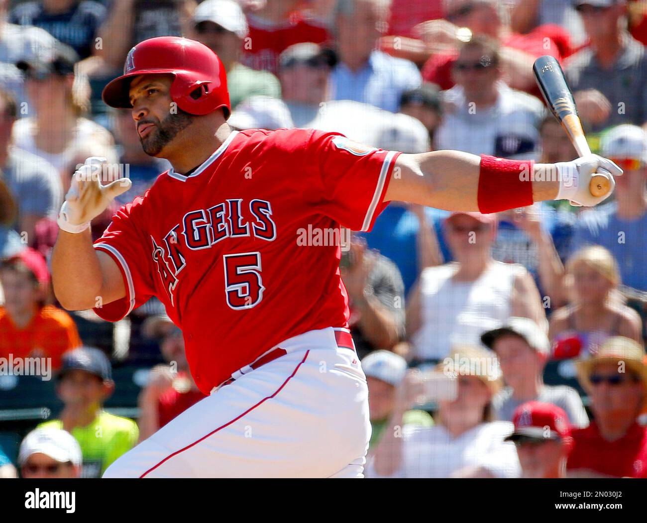 Creve Coeur, United States. 26th Jan, 2020. Los Angeles Angels Albert Pujols  is slowed by the opposing team as he plays in the Albert Pujols All Stars  basketball game at Missouri Baptist