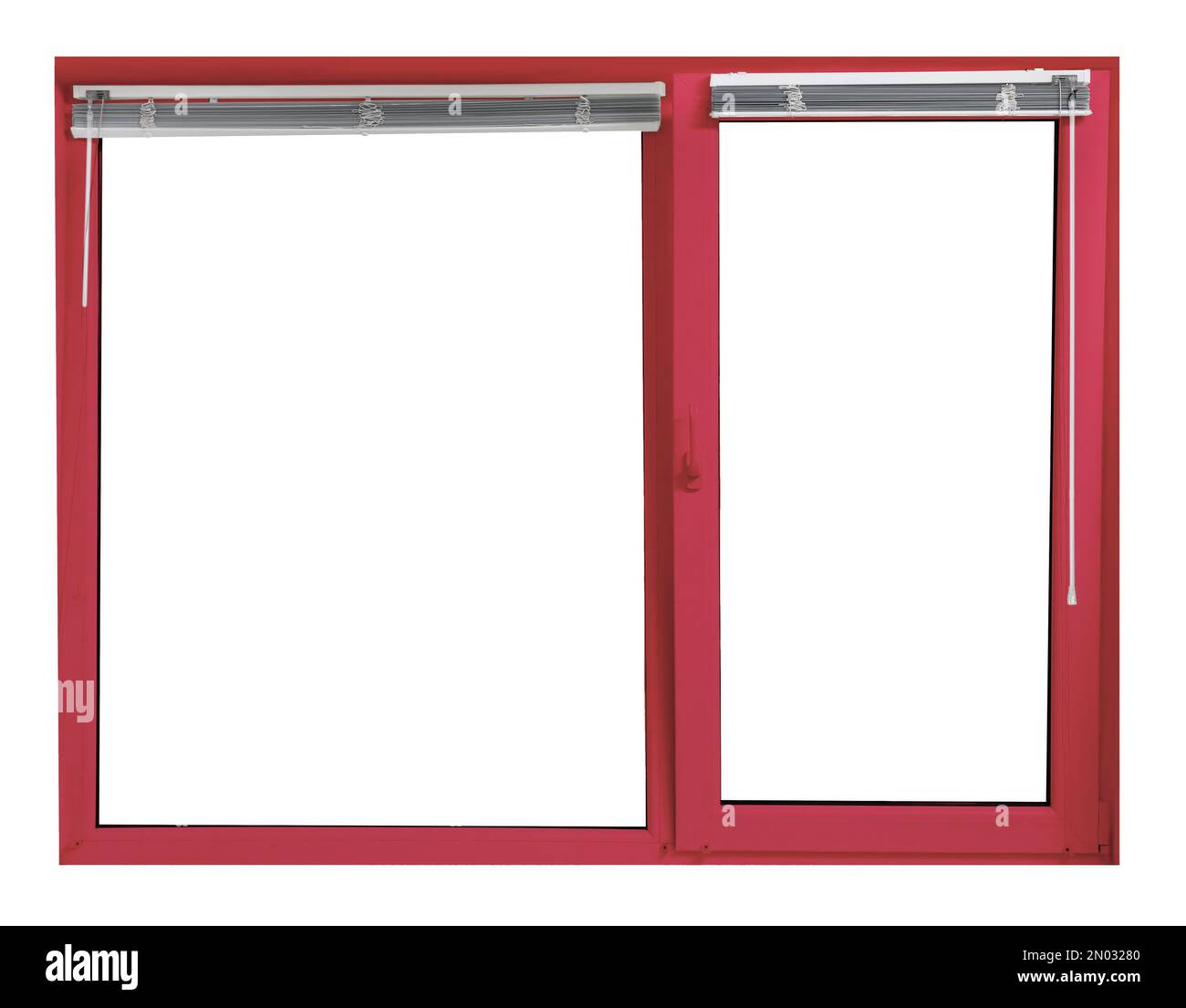 Modern plastic window with red frame on white background Stock Photo