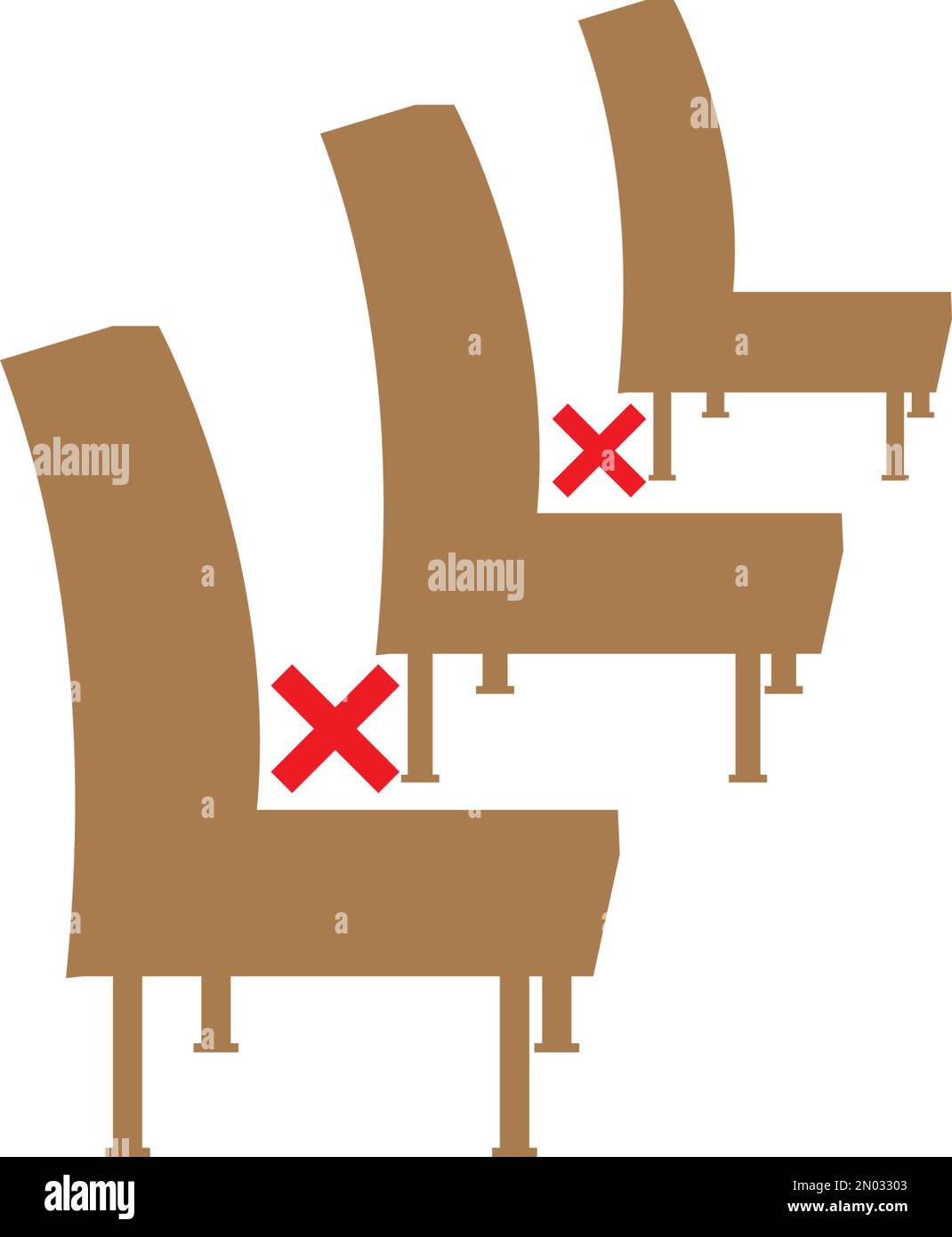 Social distancing concept. Physical distancing sitting in a public chair. Keep distance in public society people to protect from coronavirus or COVID- Stock Vector