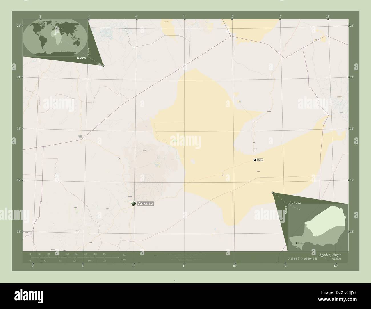Agadez, department of Niger. Open Street Map. Locations and names of ...