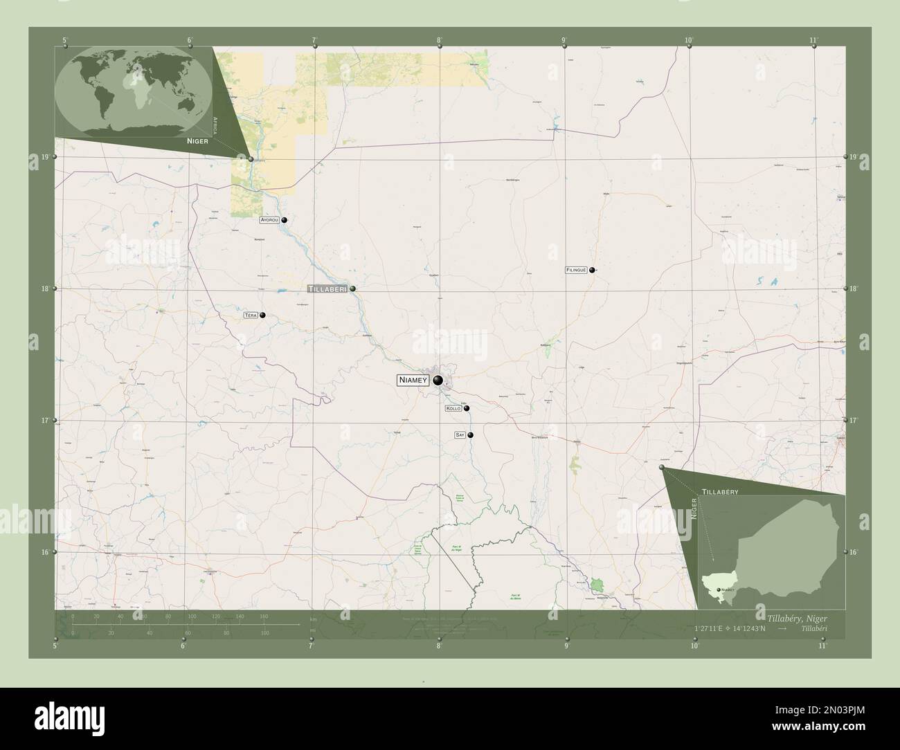 Tillabery, department of Niger. Open Street Map. Locations and names of ...