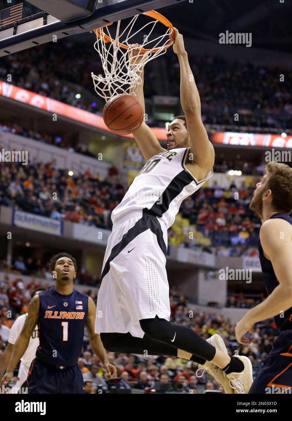 Purdue's A.J. Hammons (20) dunks during the first half of an NCAA