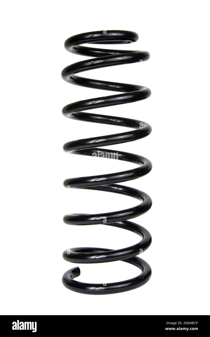 Black automobile coil spring isolated on the white background Stock ...