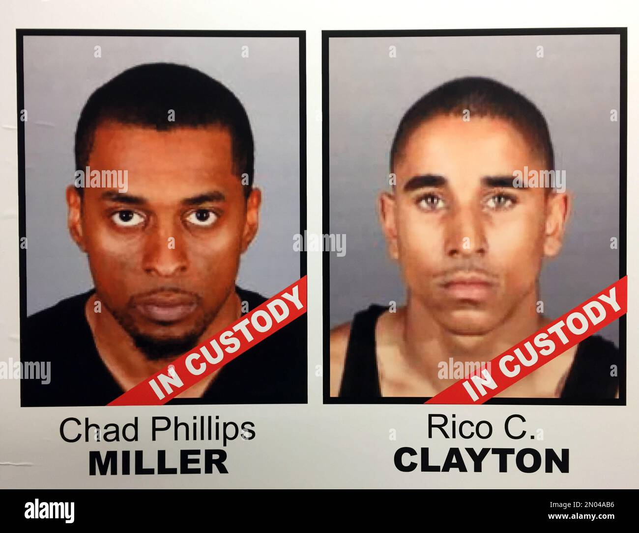 Sheriff Rico Detectives Photos of Chad Miller and Rico Clayton are seen on posters at a news ...