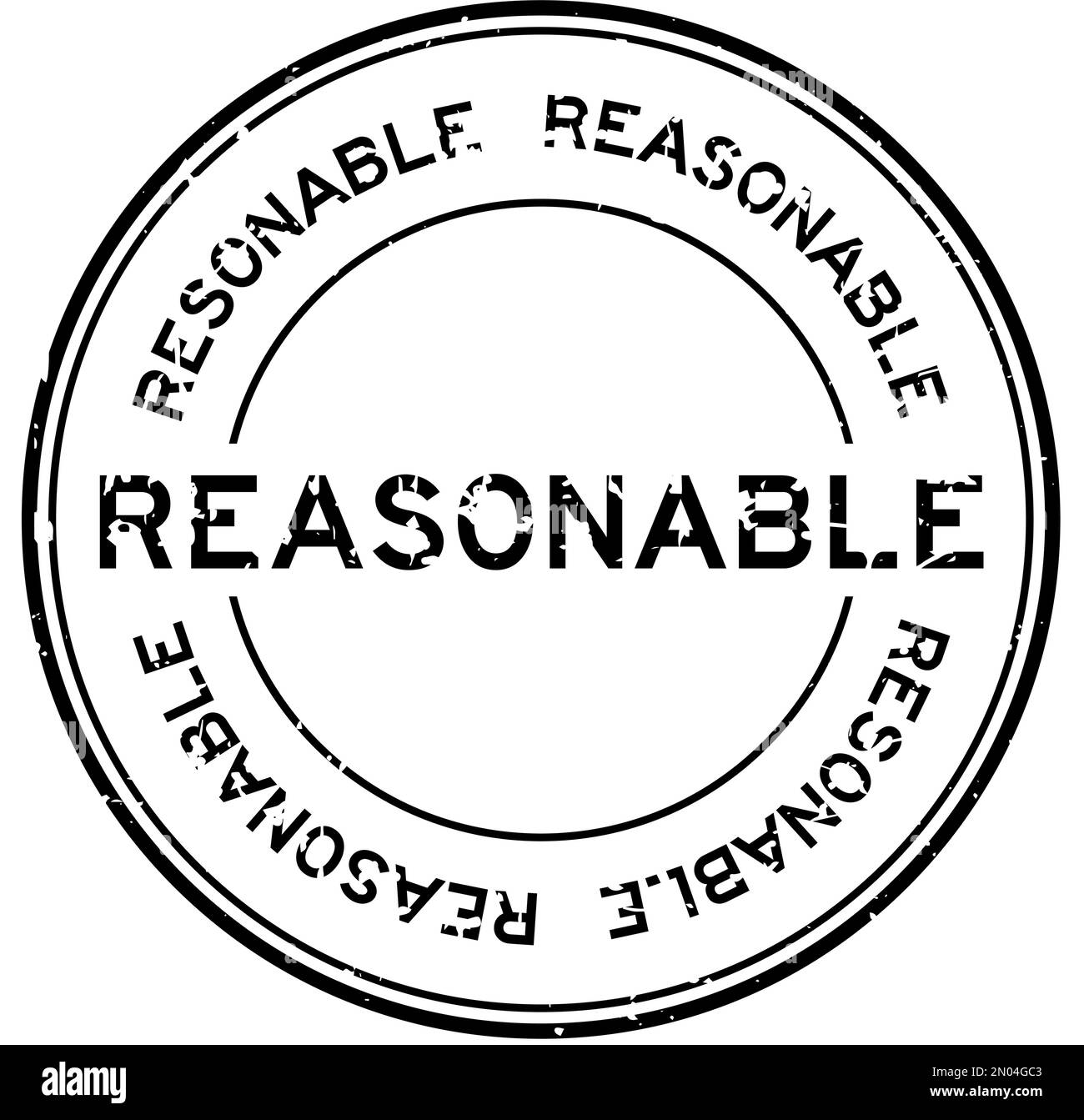 Grunge black reasonable word round rubber seal stamp on white