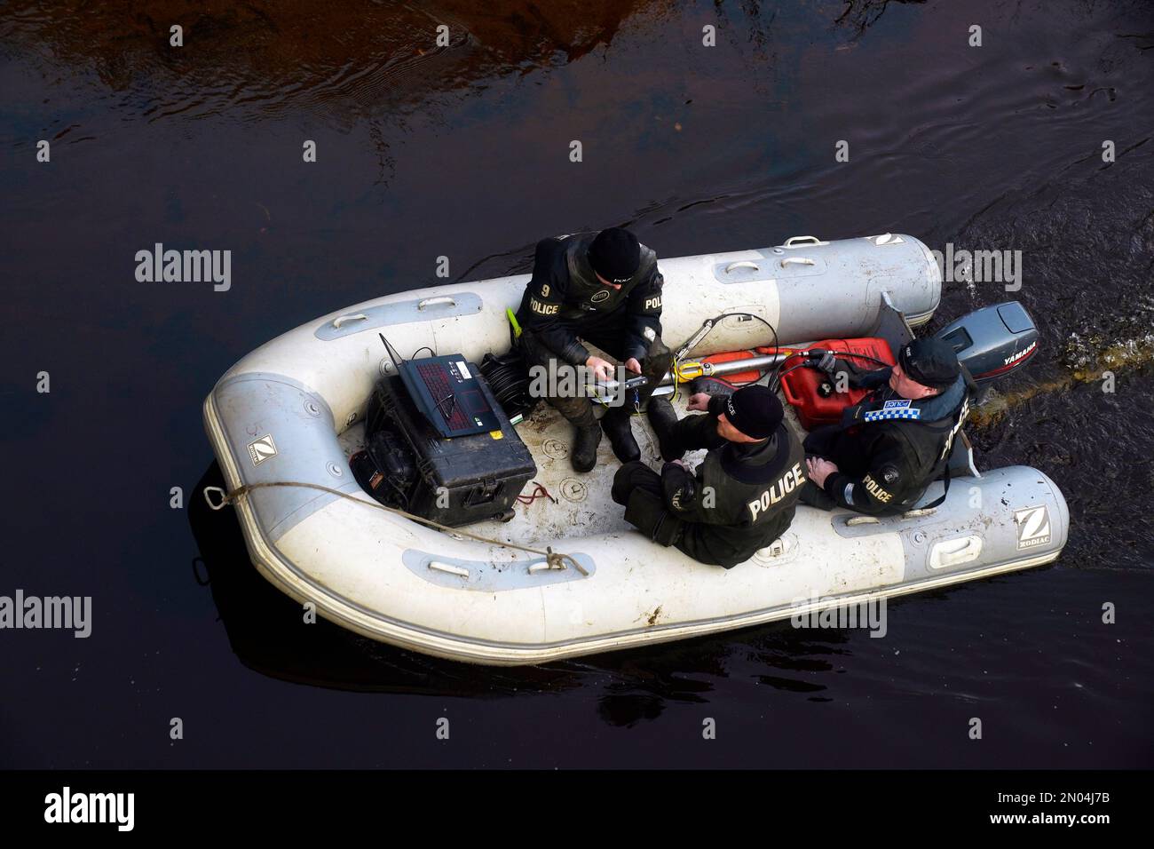 Police search teams on the River Wyre in St Michael's on Wyre, Lancashire, as police continue their search for missing woman Nicola Bulley, 45, who was last seen on the morning of Friday January 27, when she was spotted walking her dog on a footpath by the nearby River Wyre. Picture date: Sunday February 5, 2023. Stock Photo