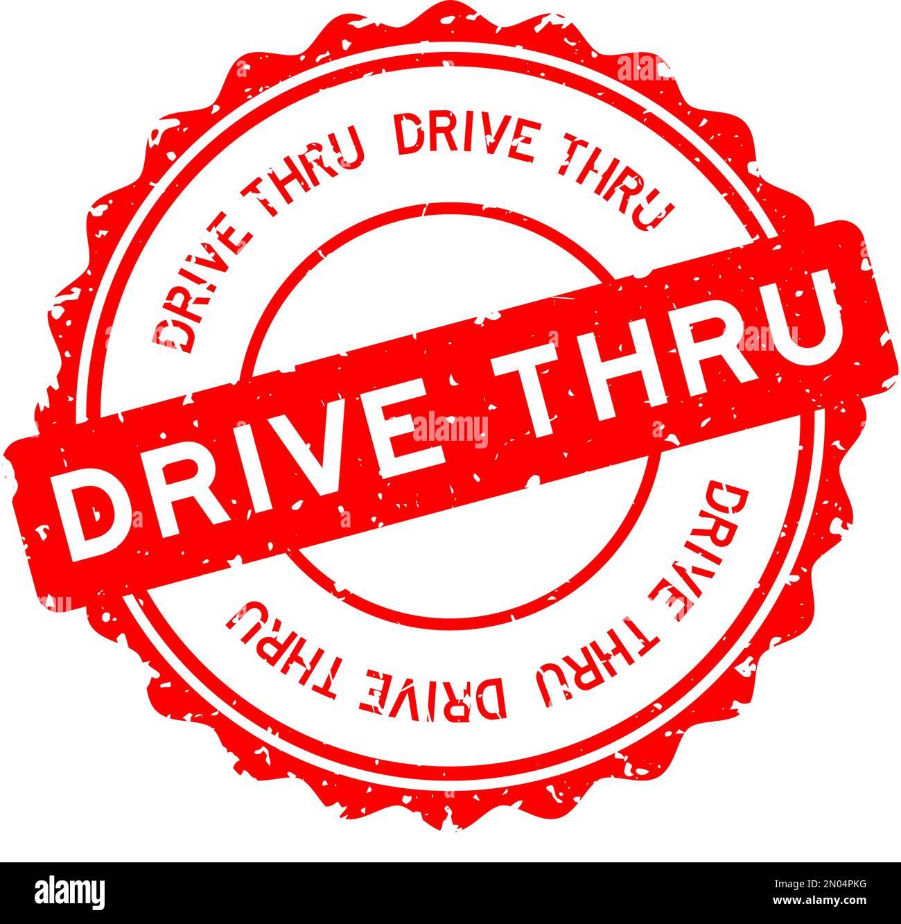 Grunge red drive thru word round rubber seal stamp on white background