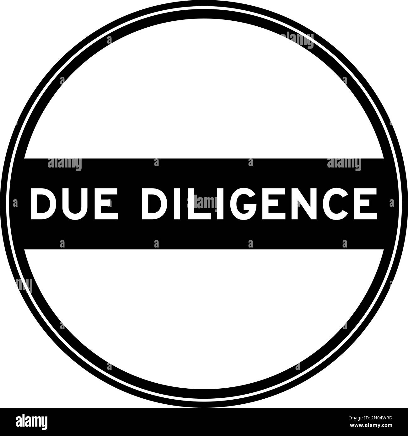 Black color round seal sticker in word due diligence on white ...