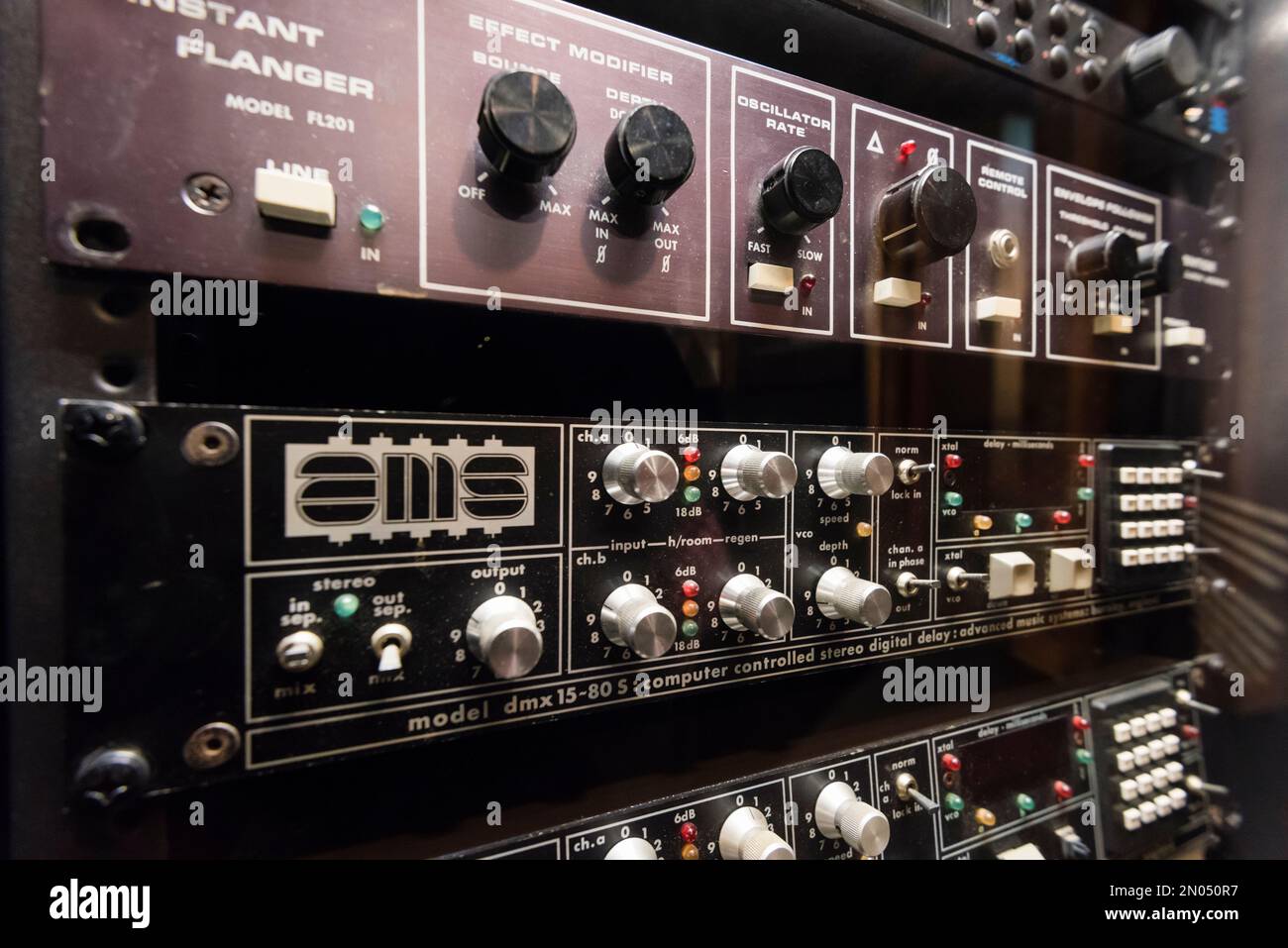 Vintage audio recording equipment in a professional analog recording