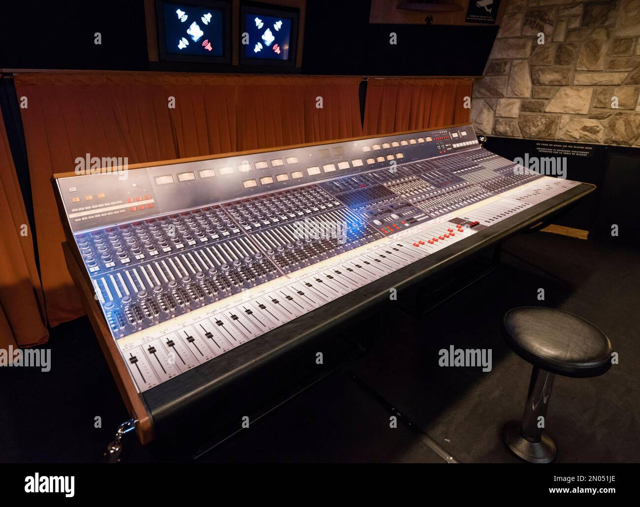 Vintage audio recording equipment exhibited at the Mountain View Studio at Montreux, Switzerland. The studio where Queen once recorded is now a museum Stock Photo