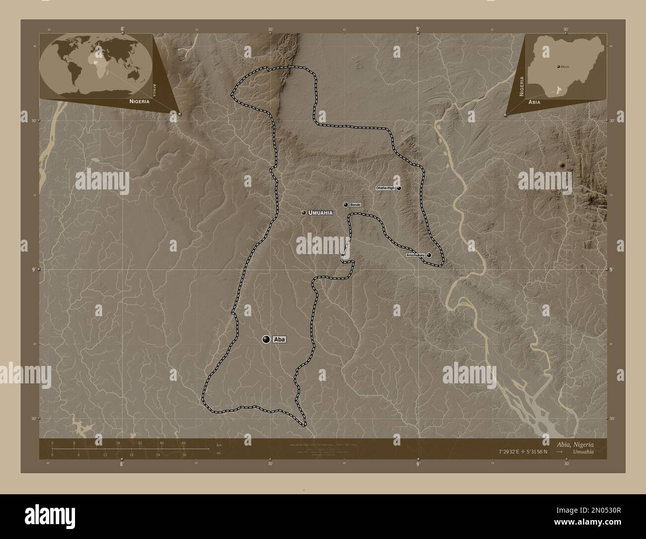 Abia State Of Nigeria Elevation Map Colored In Sepia Tones With Lakes Abia State Of Nigeria Elevation Map Colored In Sepia Tones With Lakes