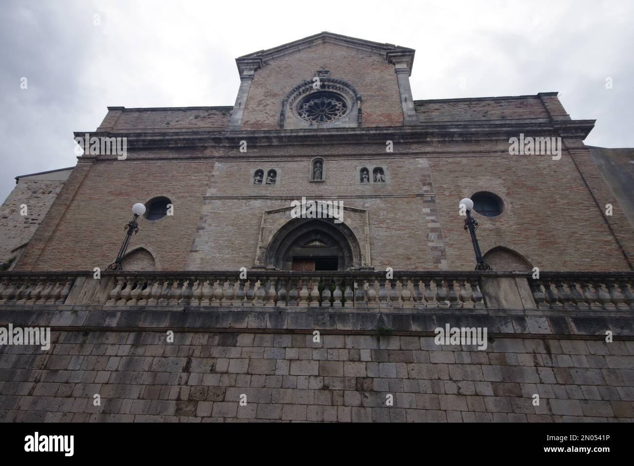 The dark facade of the cathedral of San Leucio. Atessa, Abruzzo, Italy ...