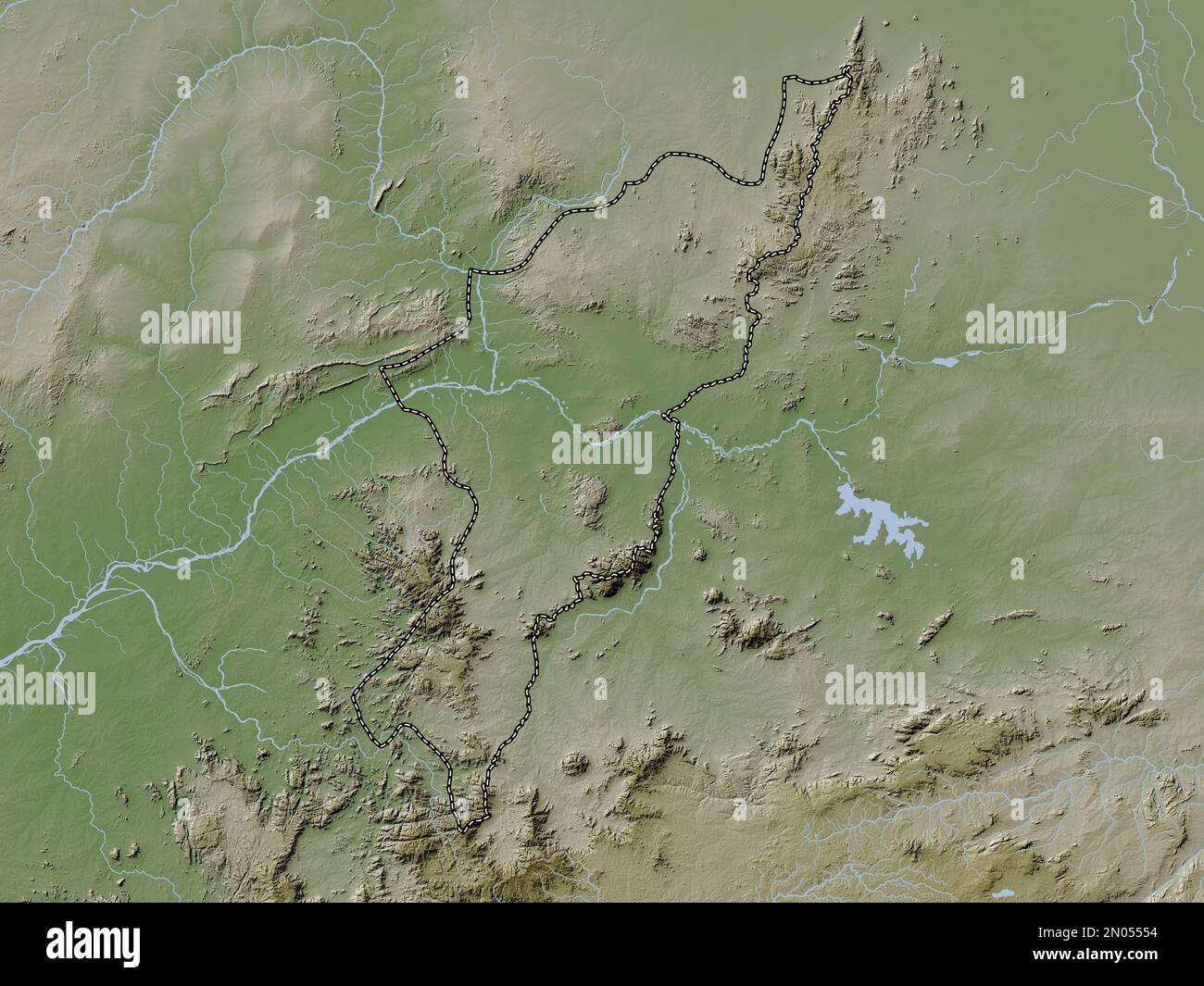Adamawa, state of Nigeria. Elevation map colored in wiki style with lakes and rivers Stock Photo
