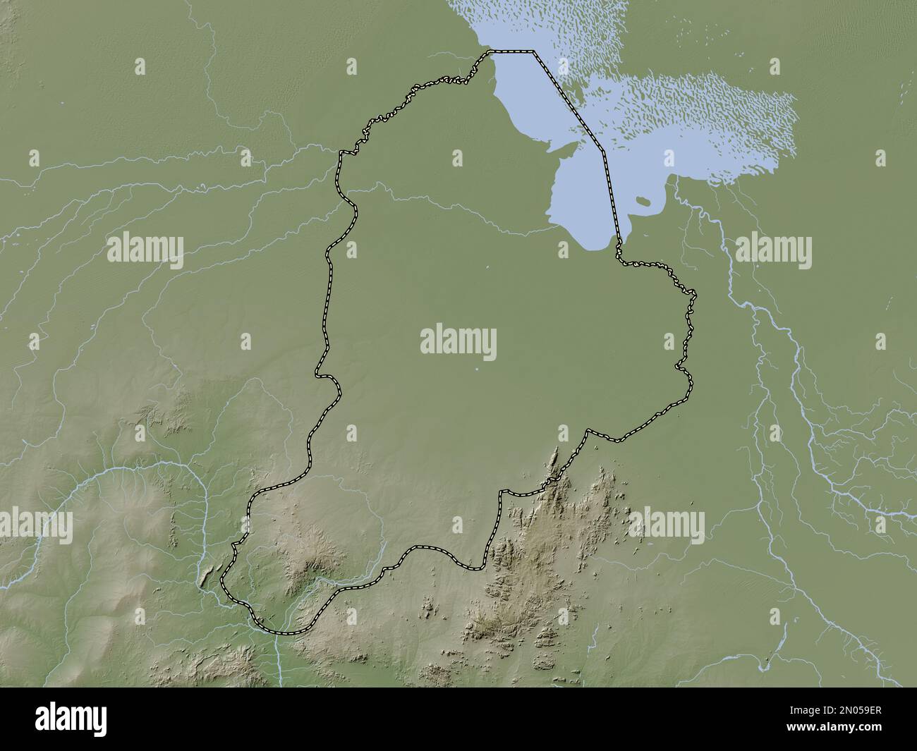 Borno, state of Nigeria. Elevation map colored in wiki style with lakes and rivers Stock Photo
