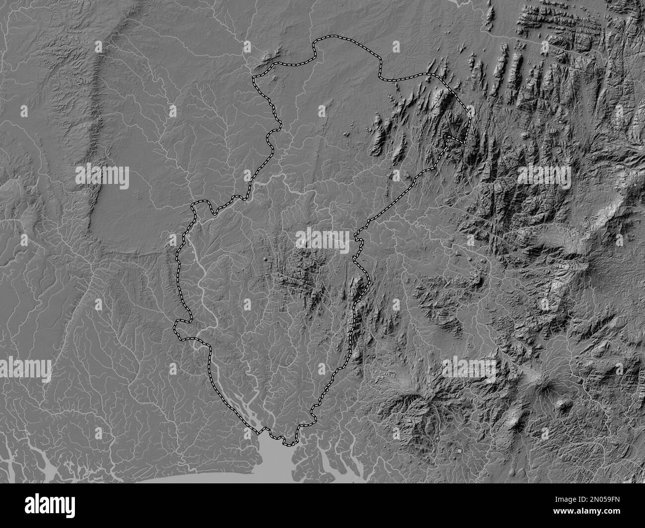 Cross River, state of Nigeria. Bilevel elevation map with lakes and ...