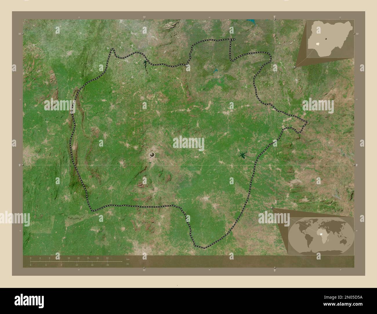 Ekiti, state of Nigeria. High resolution satellite map. Corner auxiliary location maps Stock Photo