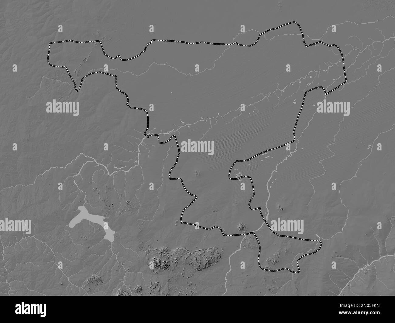 Jigawa, state of Nigeria. Bilevel elevation map with lakes and rivers