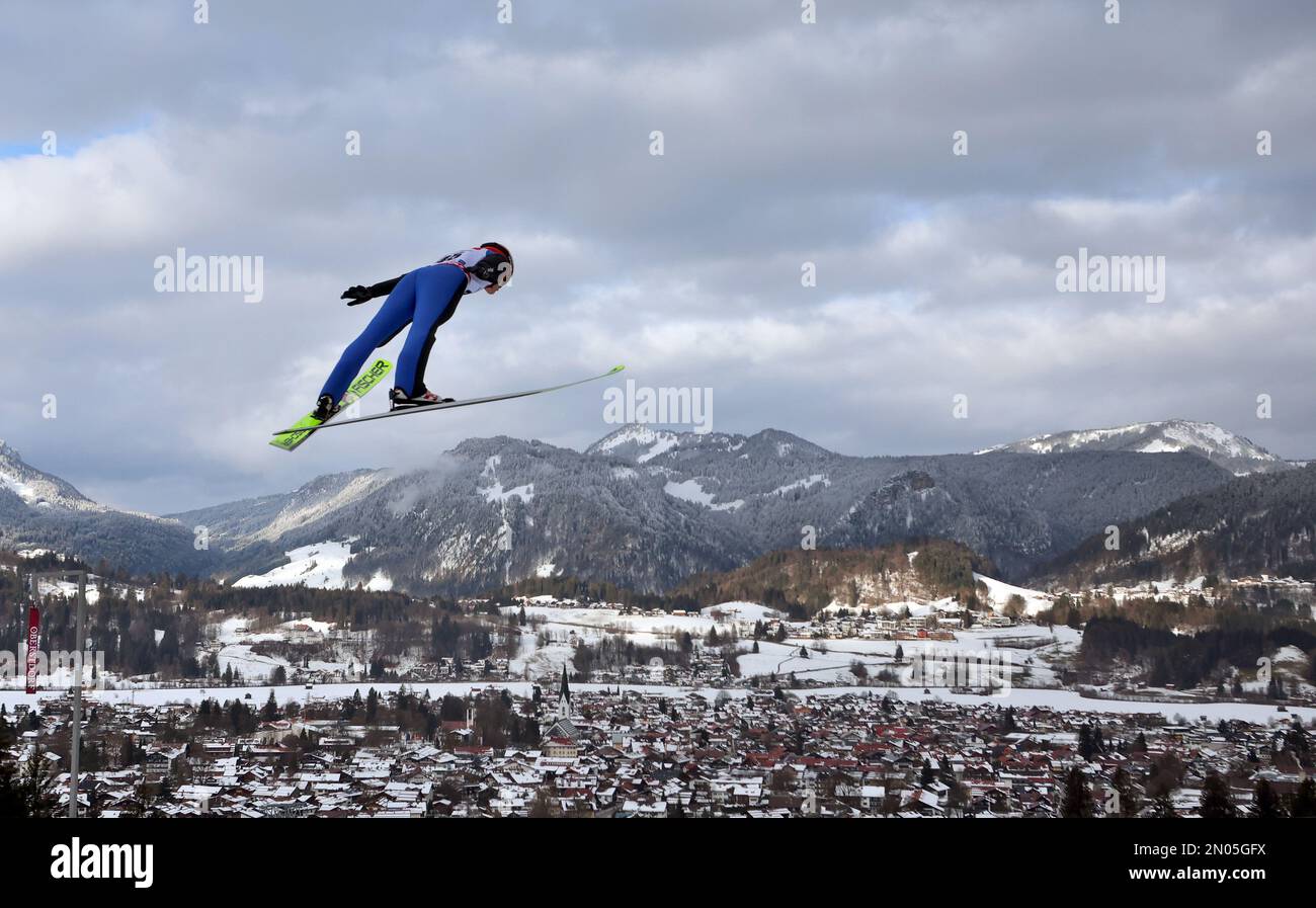 Oberstdorf, Germany. 05th Feb, 2023. Nordic skiing/combination: World Cup,  individual, large hill/10 km, men. Julian Schmid from Germany jumps in the  trial round. Credit: Karl-Josef Hildenbrand/dpa/Alamy Live News Stock Photo  - Alamy