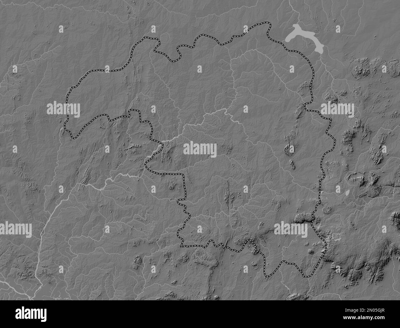 Kaduna, state of Nigeria. Bilevel elevation map with lakes and rivers Stock Photo