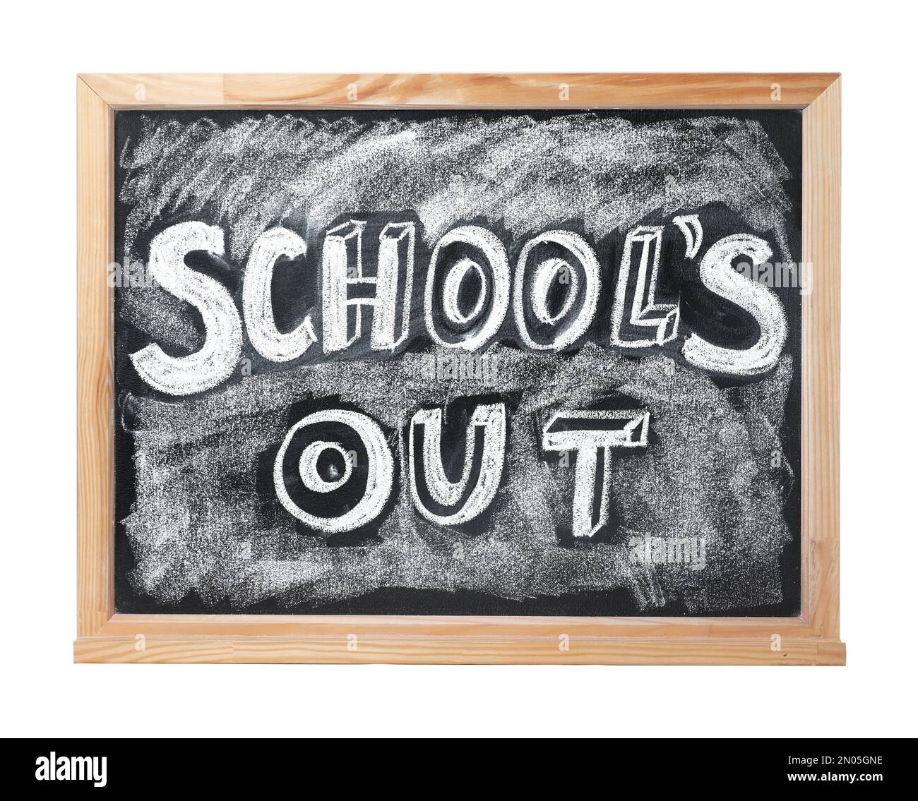 Chalkboard with text School's Out isolated on white. Summer holidays