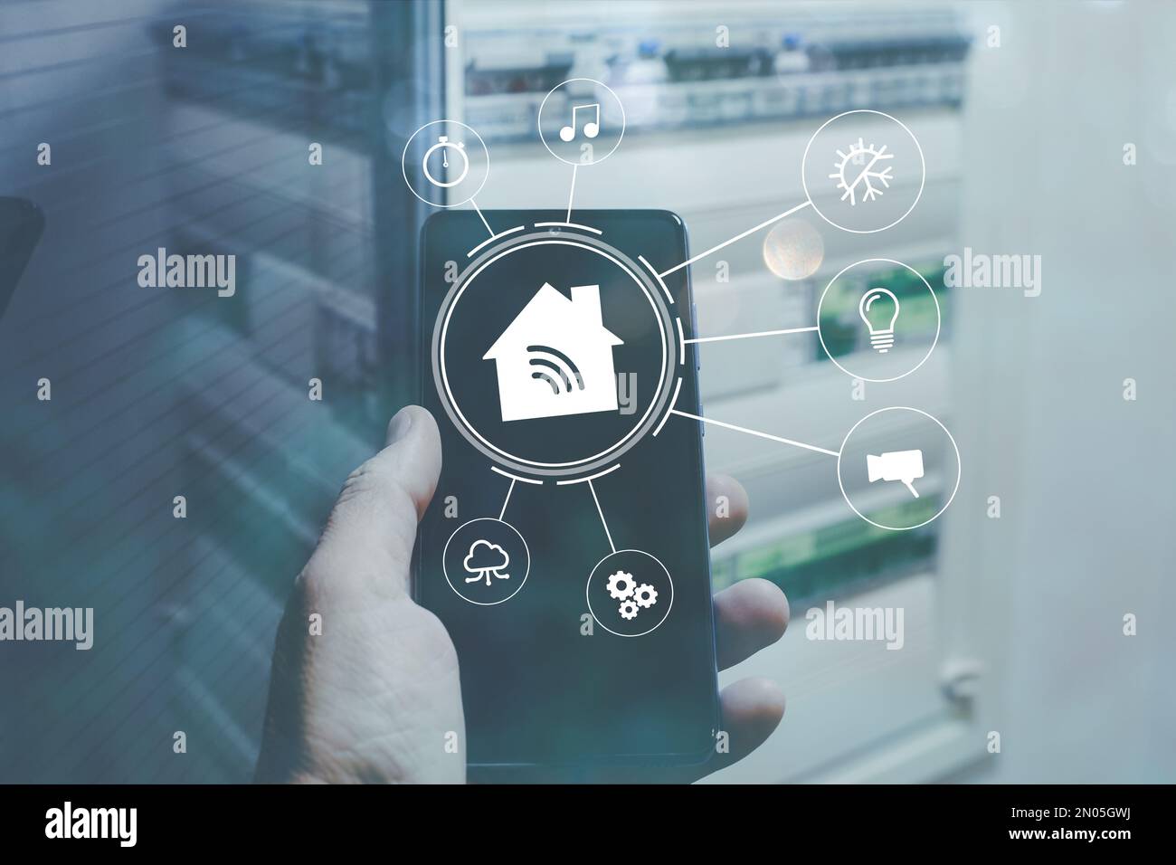 Home automation, AI concept. Smart device control interface. Wireless connection. Control