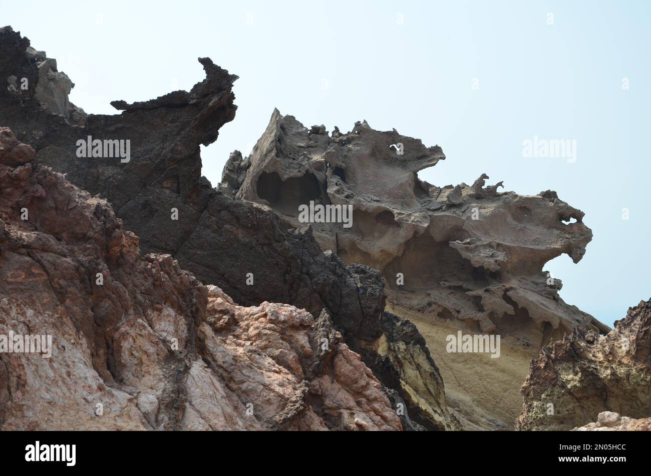 bizarre colorful rock formation at Hormuz island, Iran Stock Photo