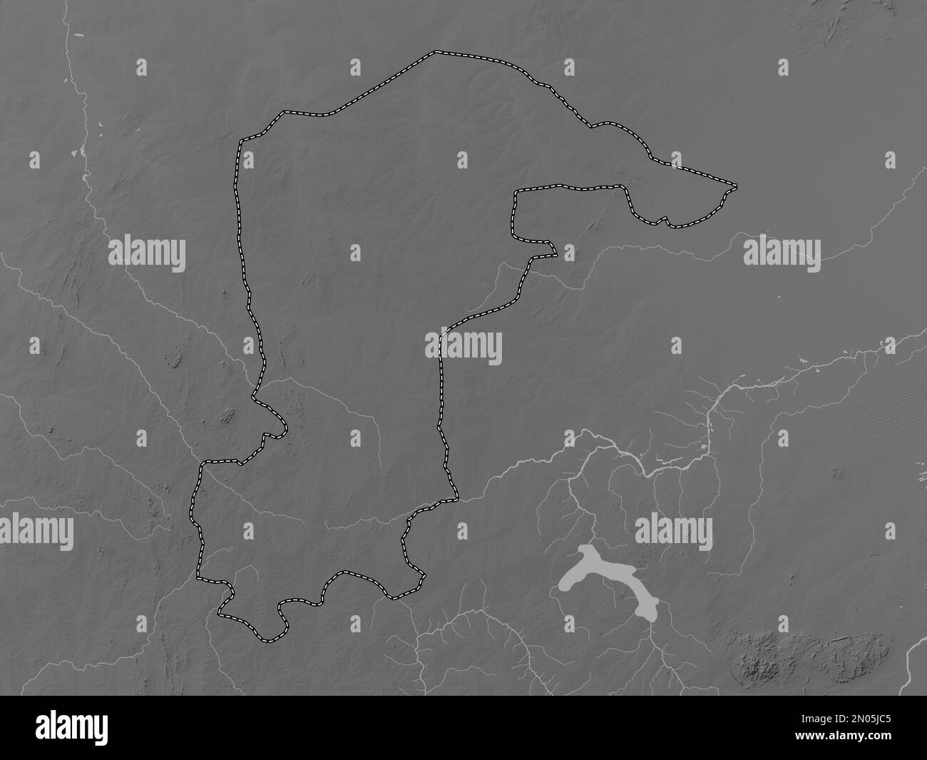 Katsina, state of Nigeria. Grayscale elevation map with lakes and rivers Stock Photo