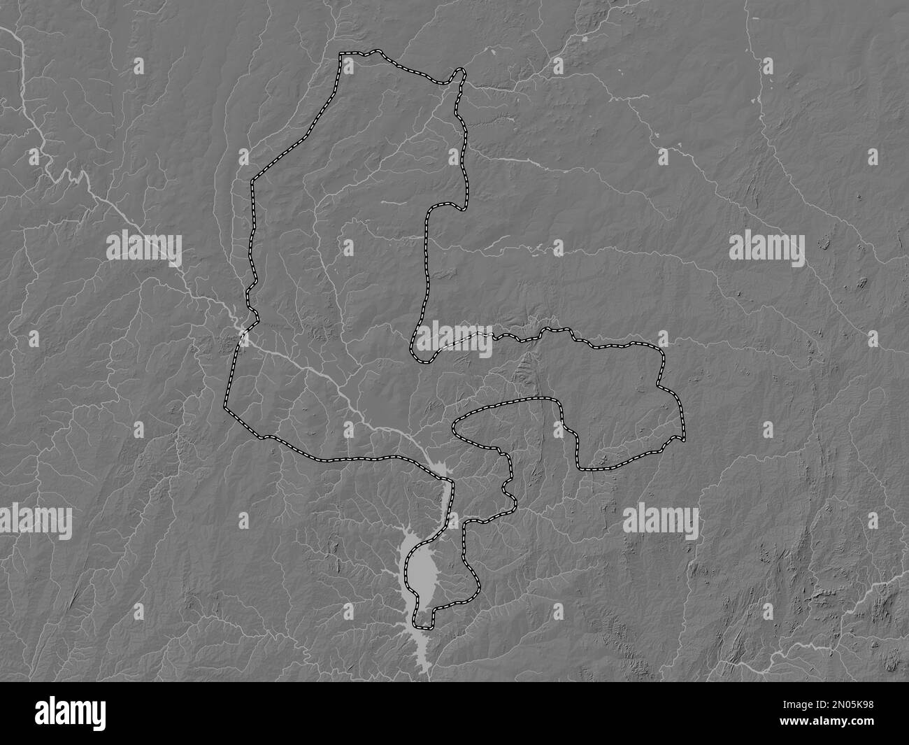 Kebbi, state of Nigeria. Bilevel elevation map with lakes and rivers Stock Photo