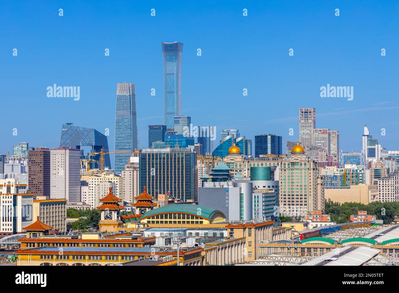 Beijing railway station with guomao CBD central business district (CBD) in China Stock Photo
