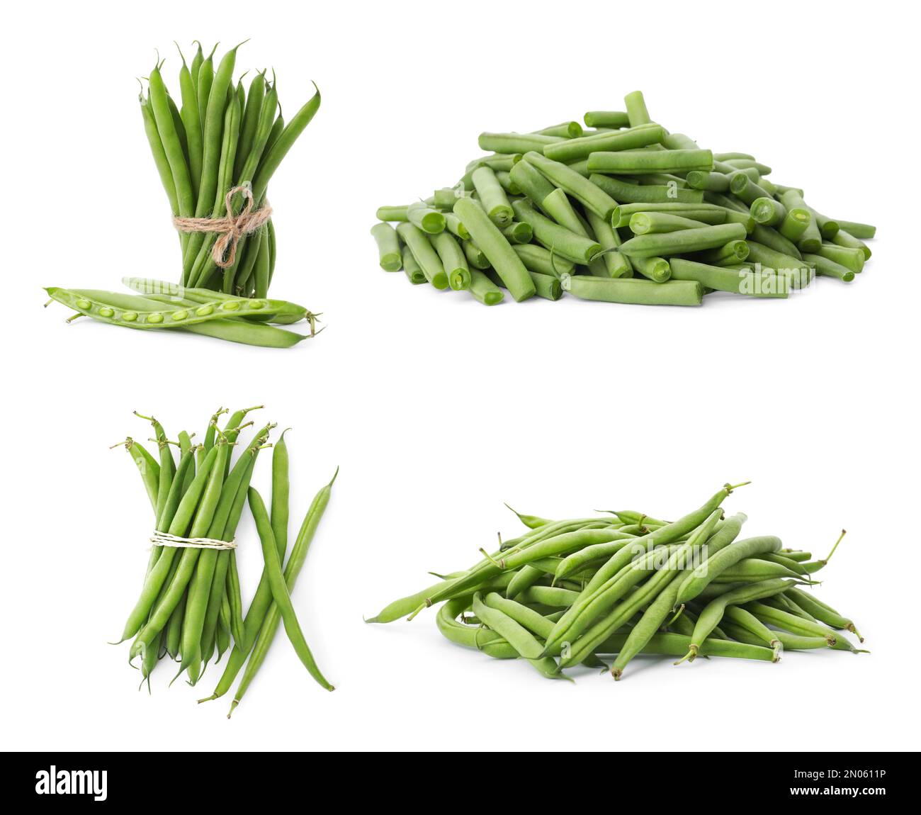 Set of fresh green beans on white background Stock Photo Alamy