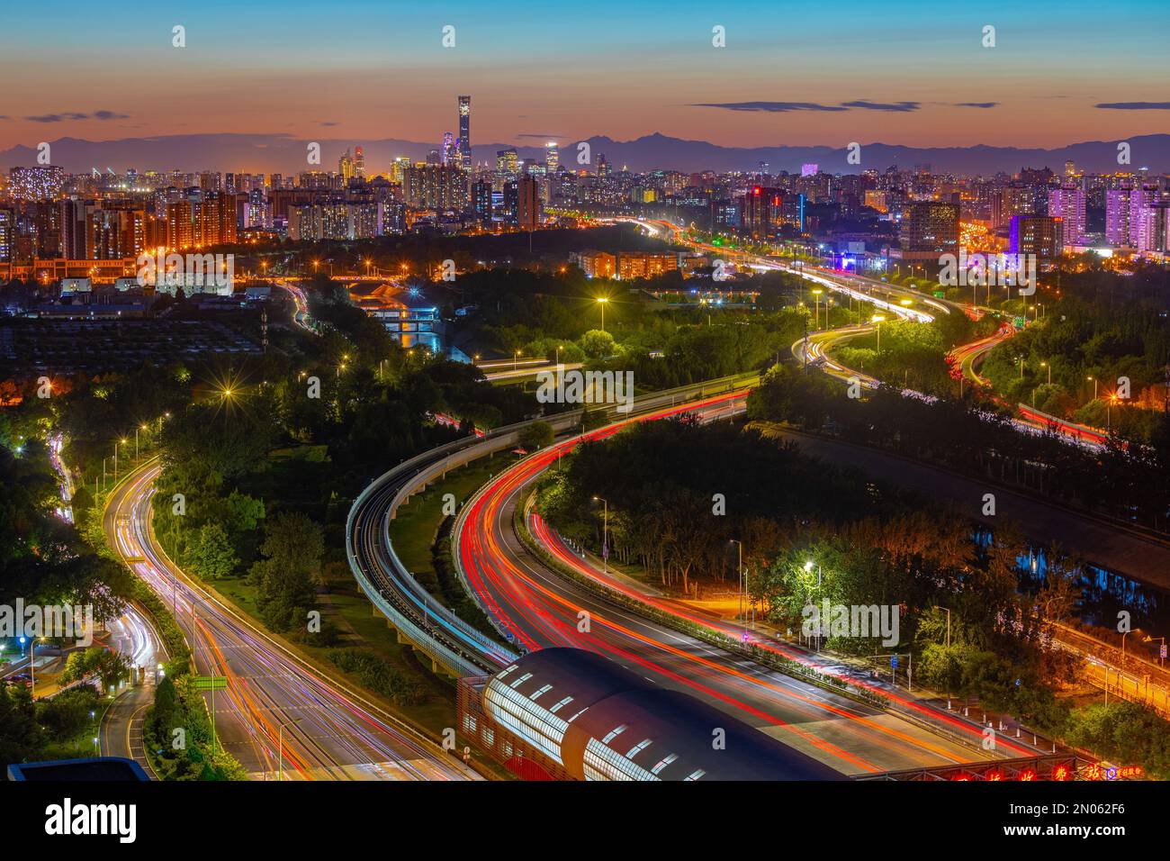 Beijing tongzhou light rail station in the sunset Stock Photo