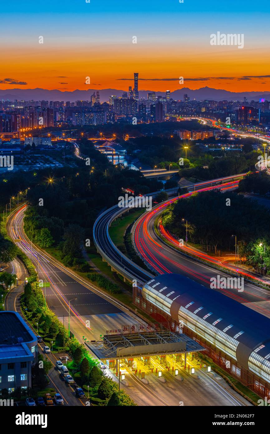 Beijing tongzhou light rail station in the sunset Stock Photo