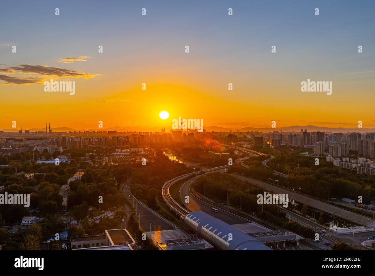 Beijing tongzhou light rail station in the sunset Stock Photo