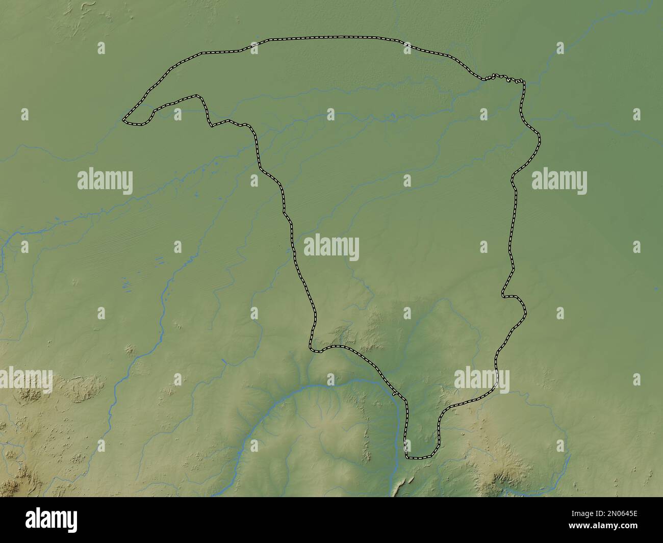 Yobe, state of Nigeria. Colored elevation map with lakes and rivers